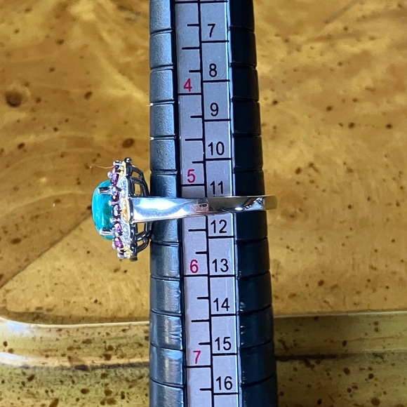 Chrysocolla Orissa Garnet Halo Ring Size 5.25 - Picture 8 of 9